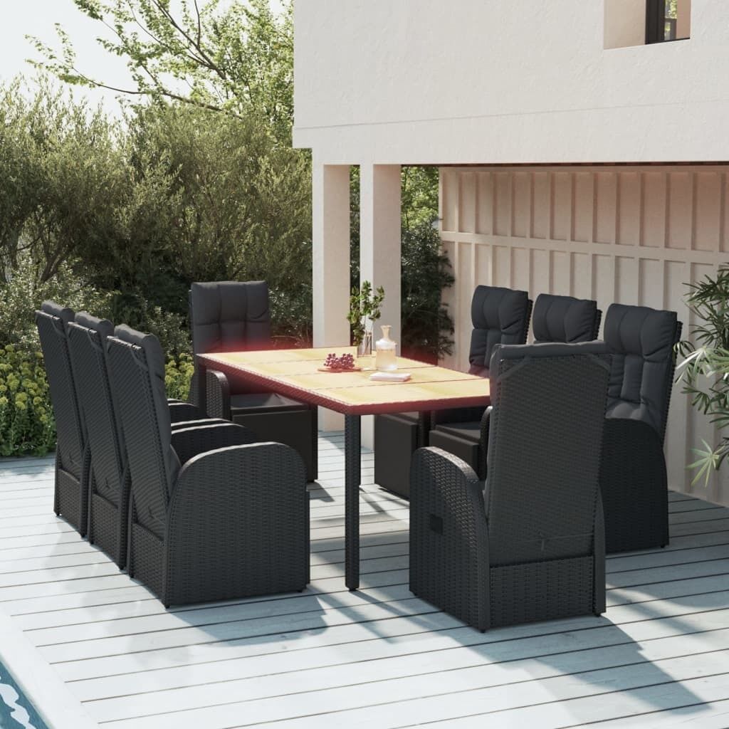 Garden Dining Set Black Poly Rattan&Solid Wood Acacia Price