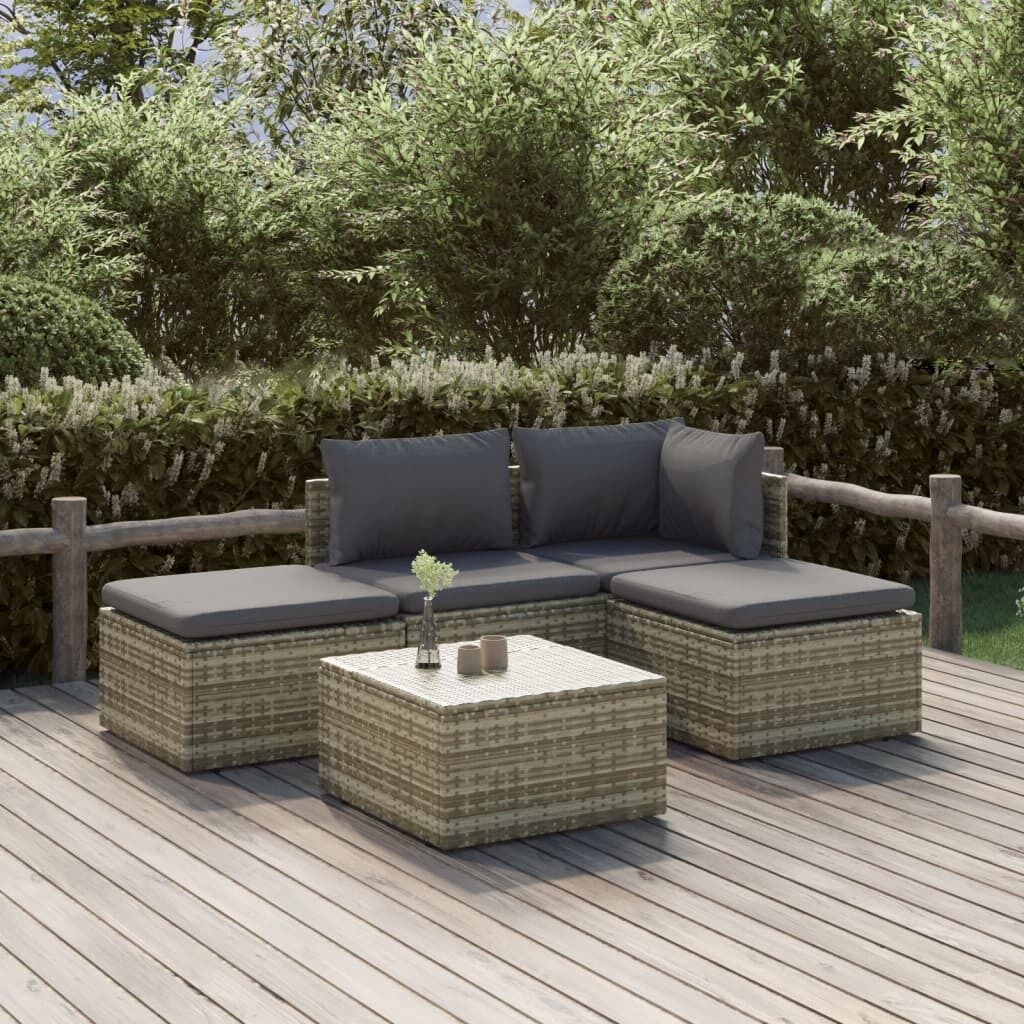 Garden Lounge Set with Cushions Grey Poly Rattan Price