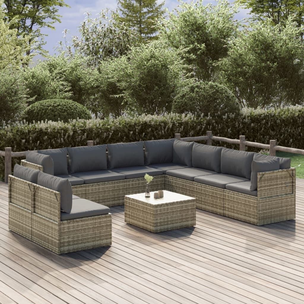 Garden Lounge Set with Cushions Grey Poly Rattan Price