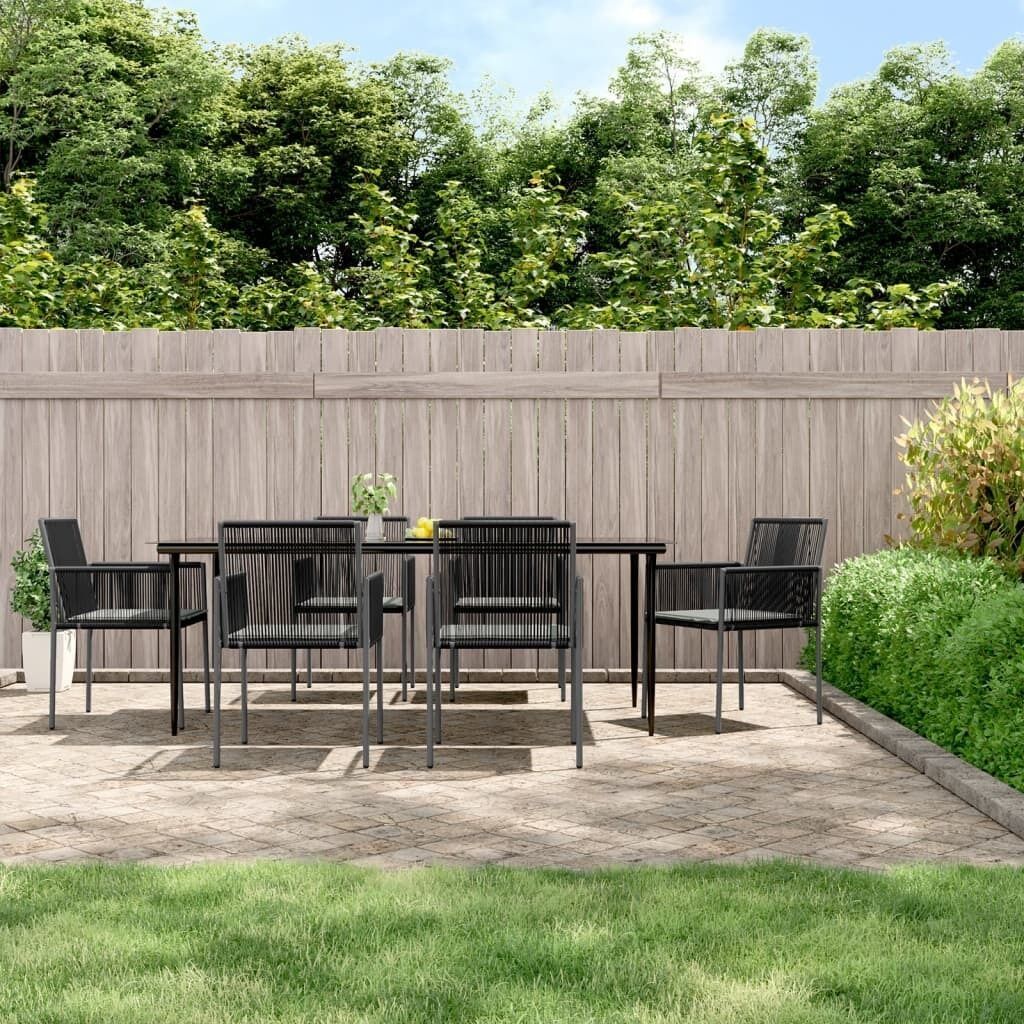 Garden Dining Set with Cushions Black Poly Rattan and Steel Price