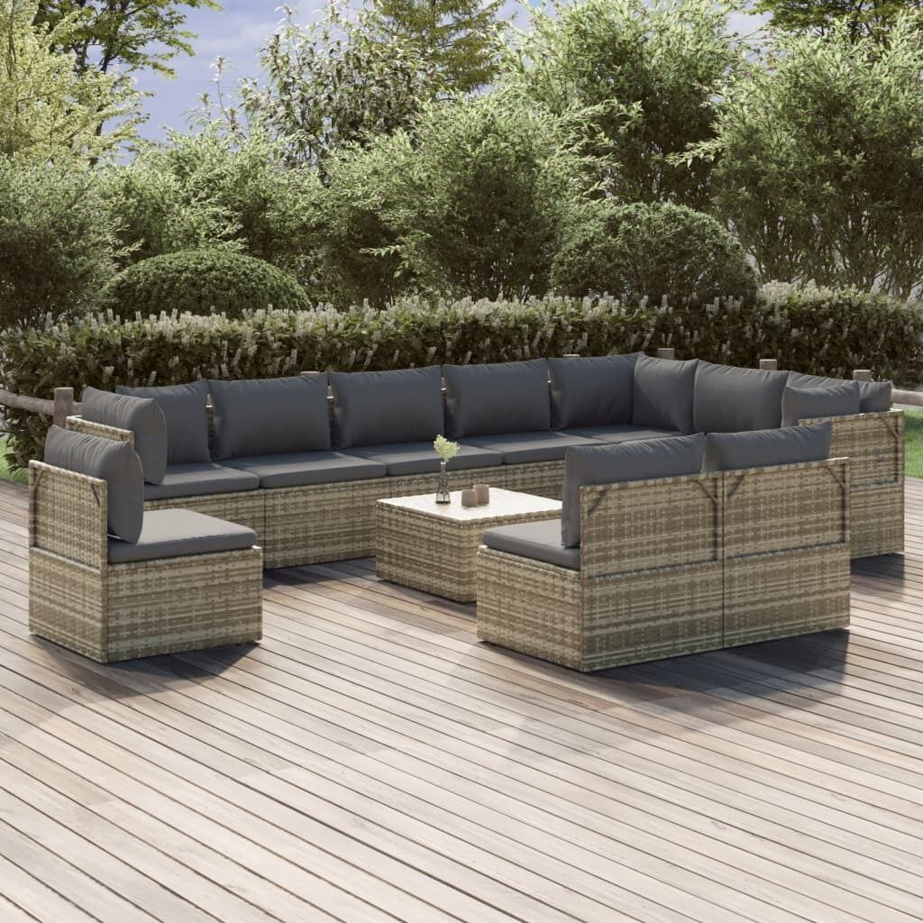 Garden Lounge Set with Cushions Grey Poly Rattan Price