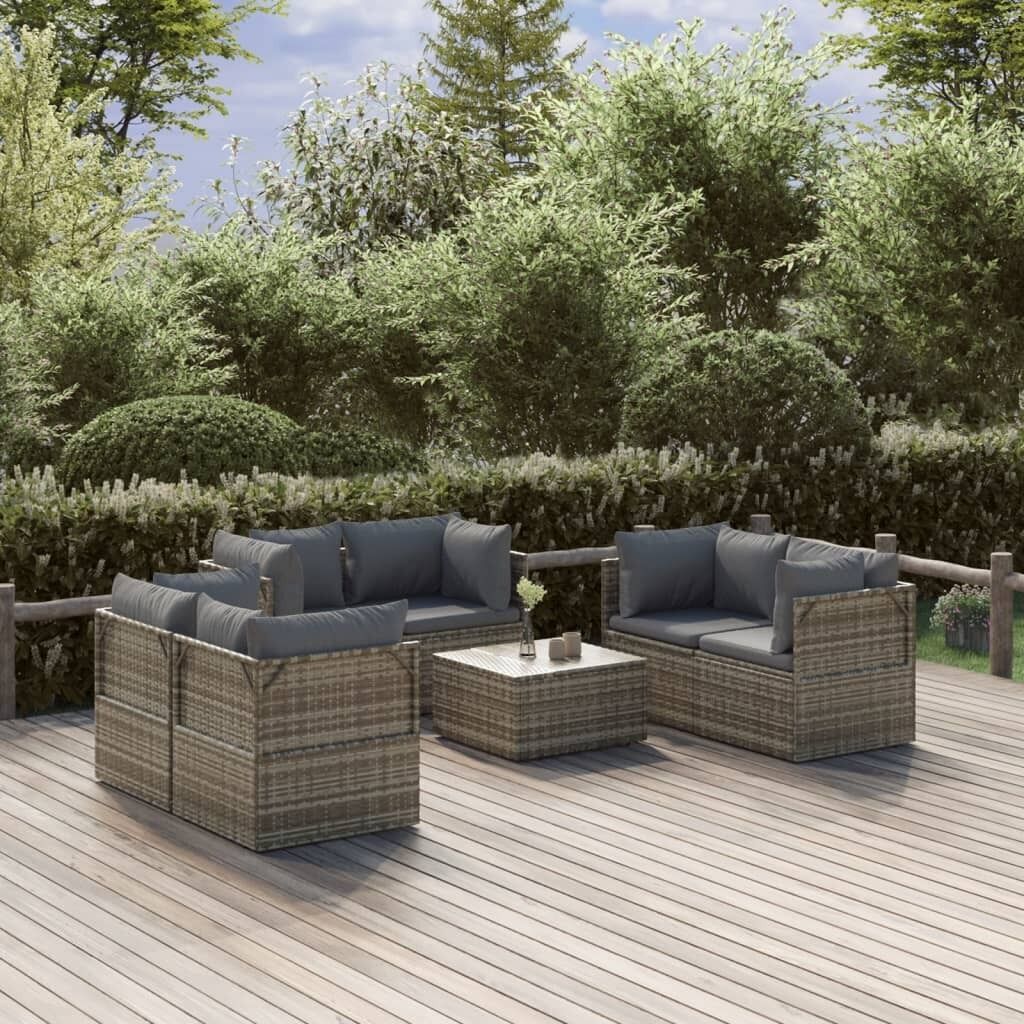 Garden Lounge Set with Cushions Grey Poly Rattan Price