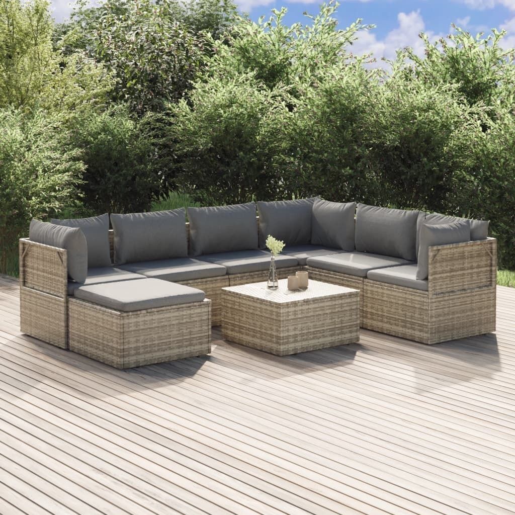 Garden Lounge Set with Cushions Grey Poly Rattan Price