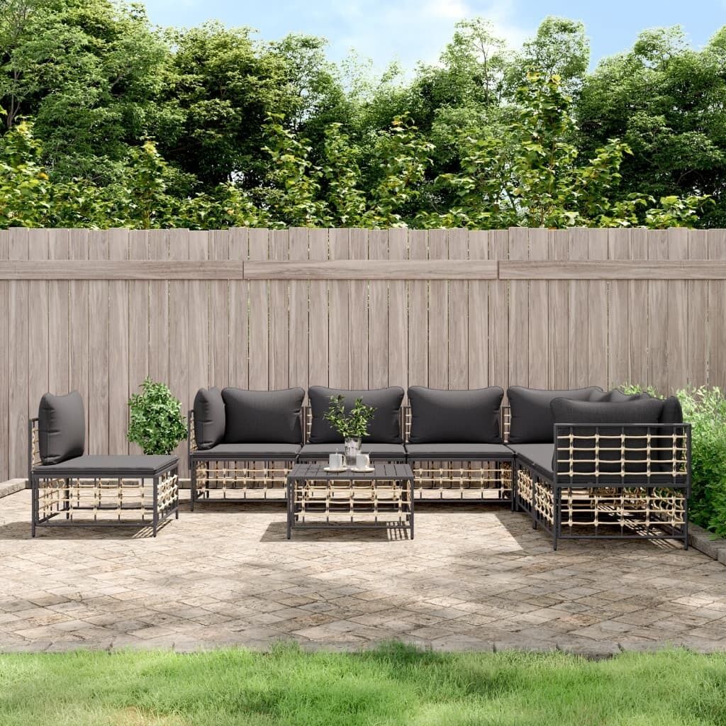Garden Lounge Set with Cushions Anthracite Poly Rattan Price