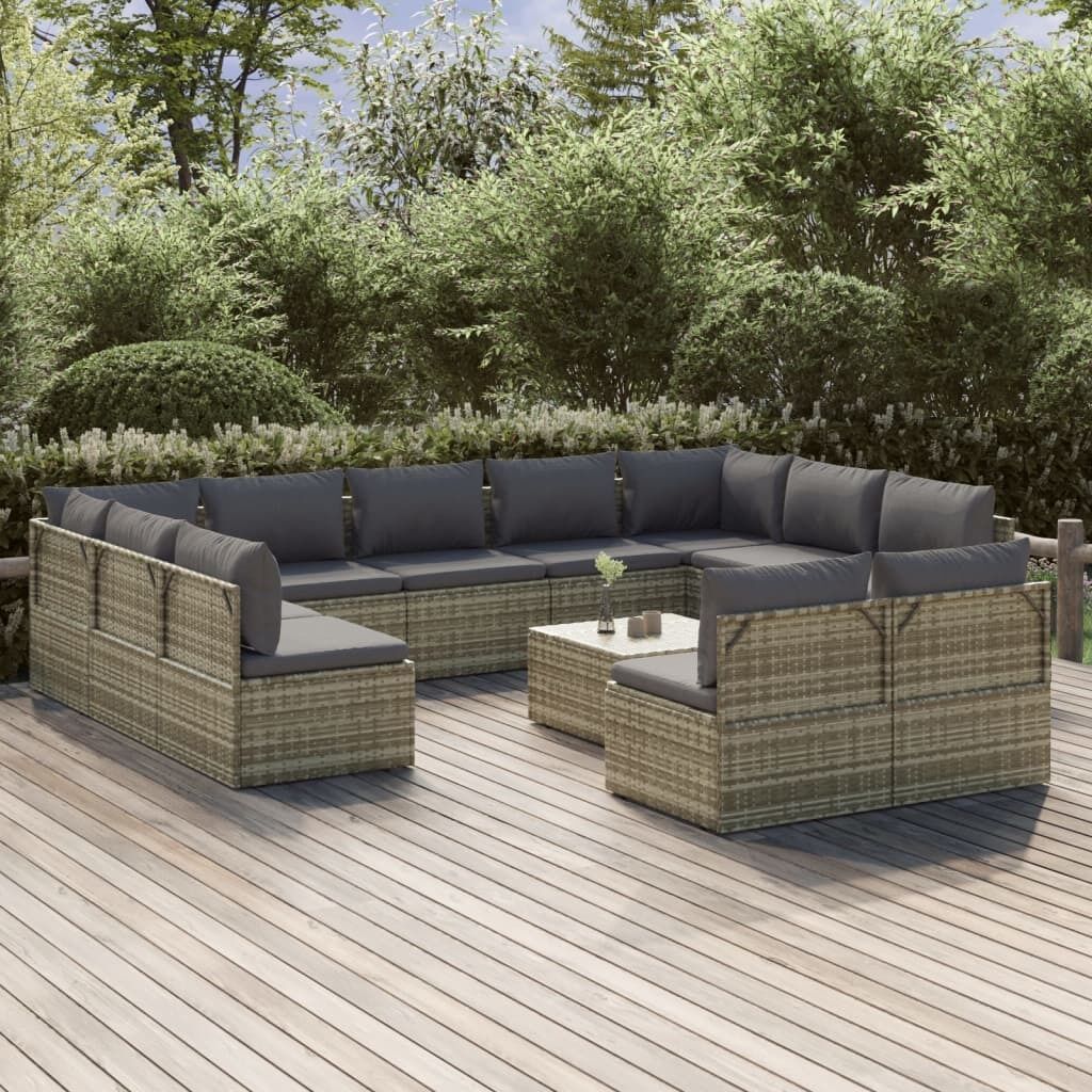 Garden Lounge Set with Cushions Grey Poly Rattan Price