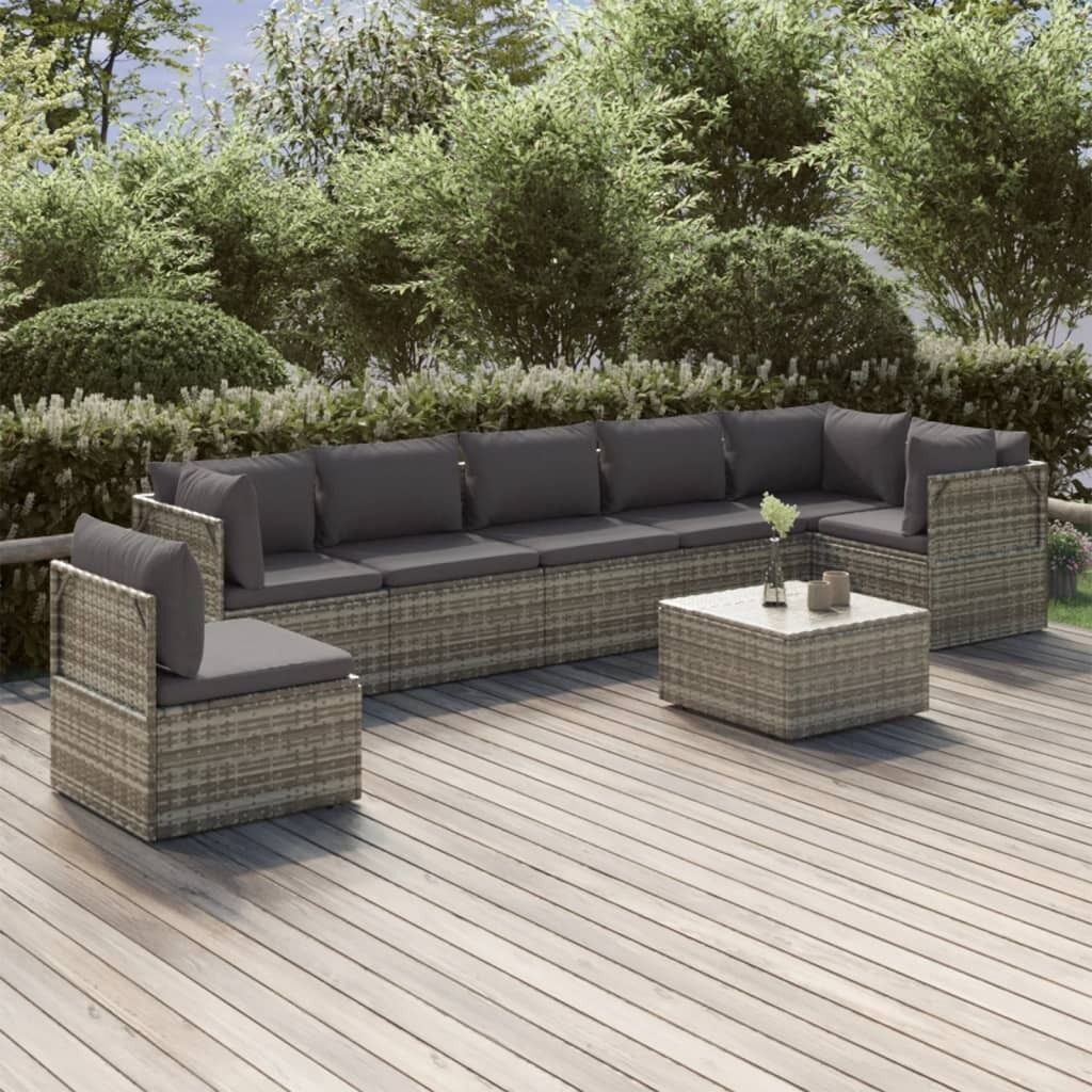 Garden Lounge Set with Cushions Grey Poly Rattan Price