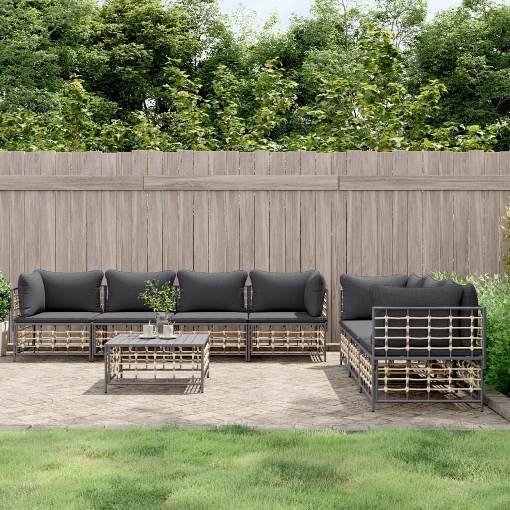 Garden Lounge Set with Cushions Anthracite Poly Rattan Price
