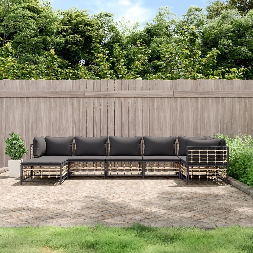 Garden Lounge Set with Cushions Anthracite Poly Rattan Price