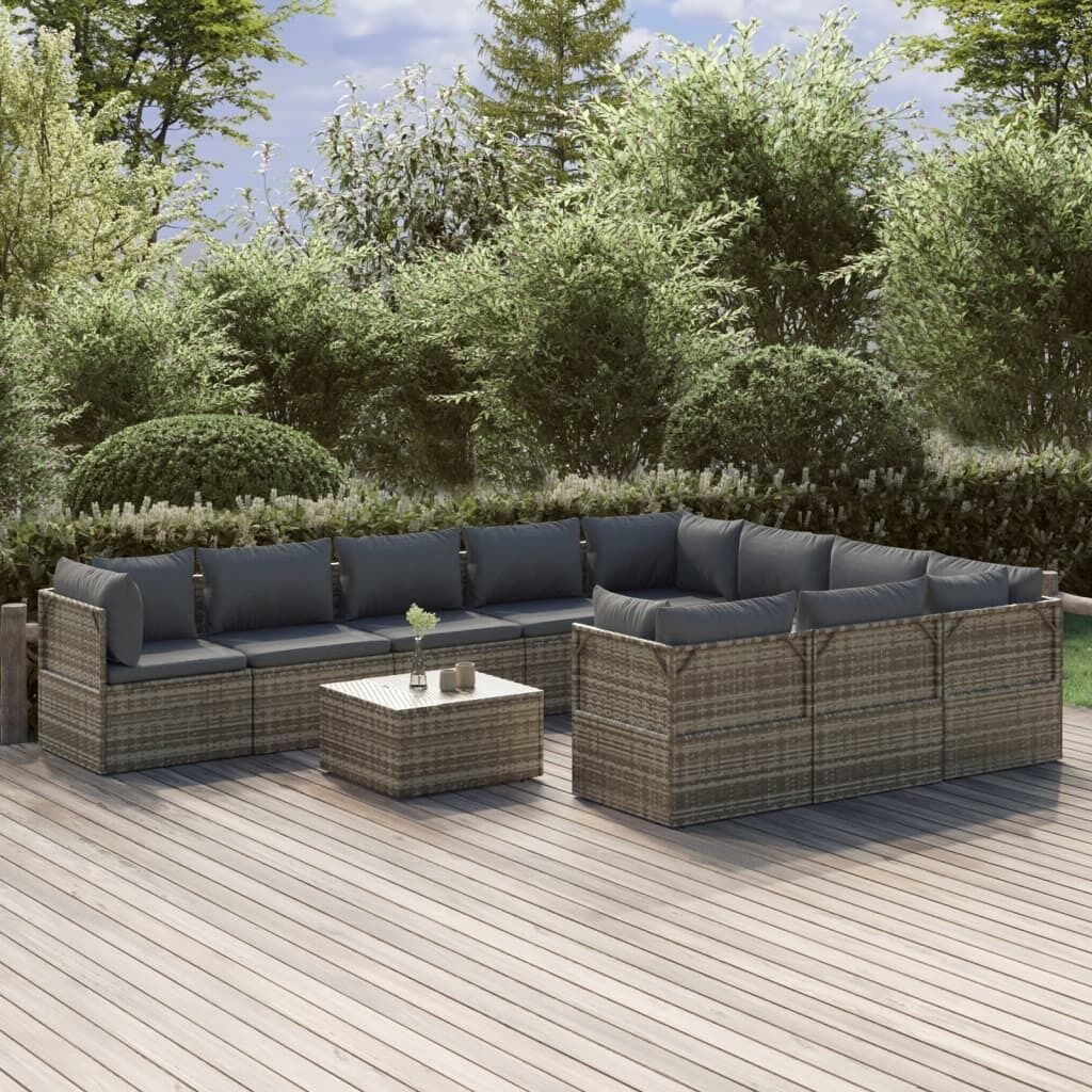 Garden Lounge Set with Cushions Grey Poly Rattan Price