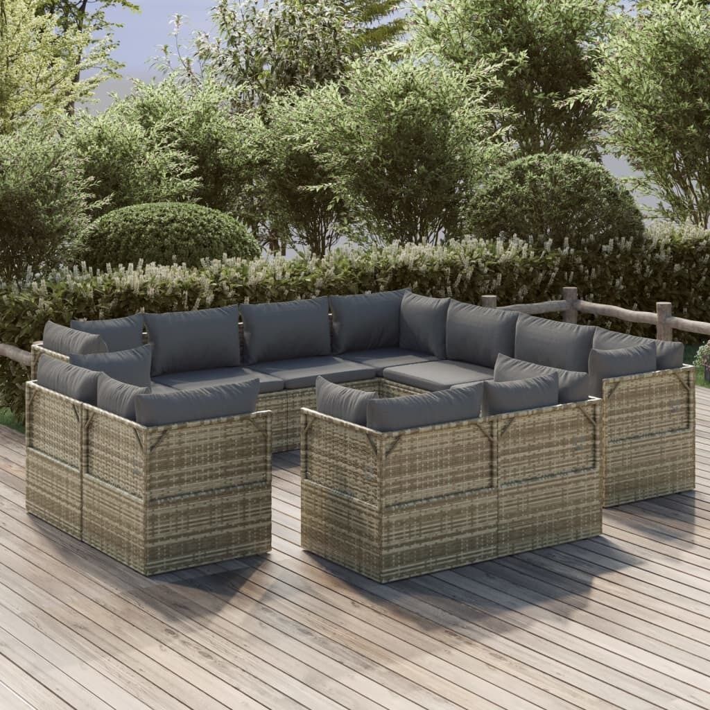 Garden Lounge Set with Cushions Grey Poly Rattan Price