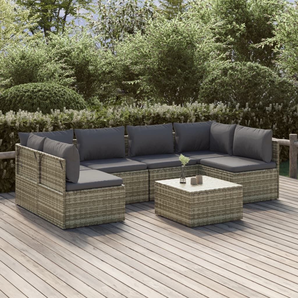 Garden Lounge Set with Cushions Grey Poly Rattan Price