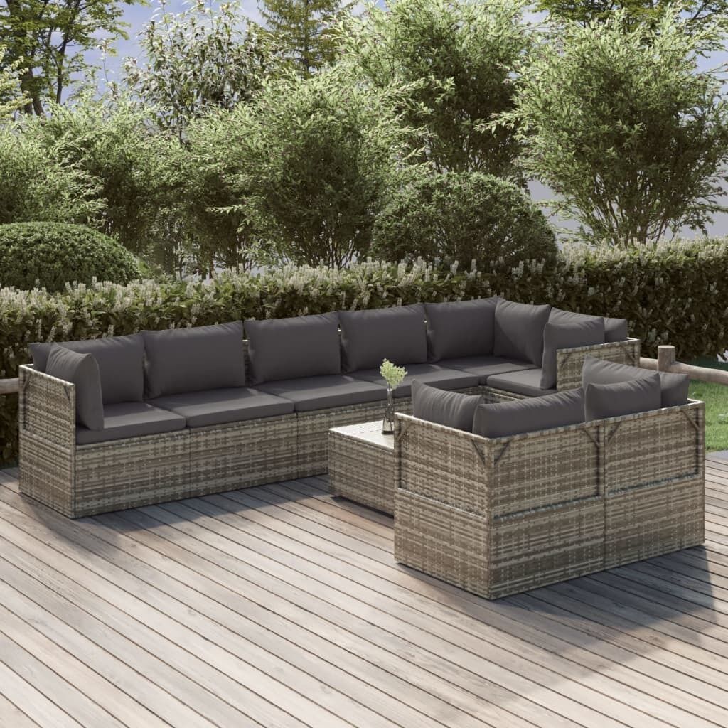 Garden Lounge Set with Cushions Grey Poly Rattan Price
