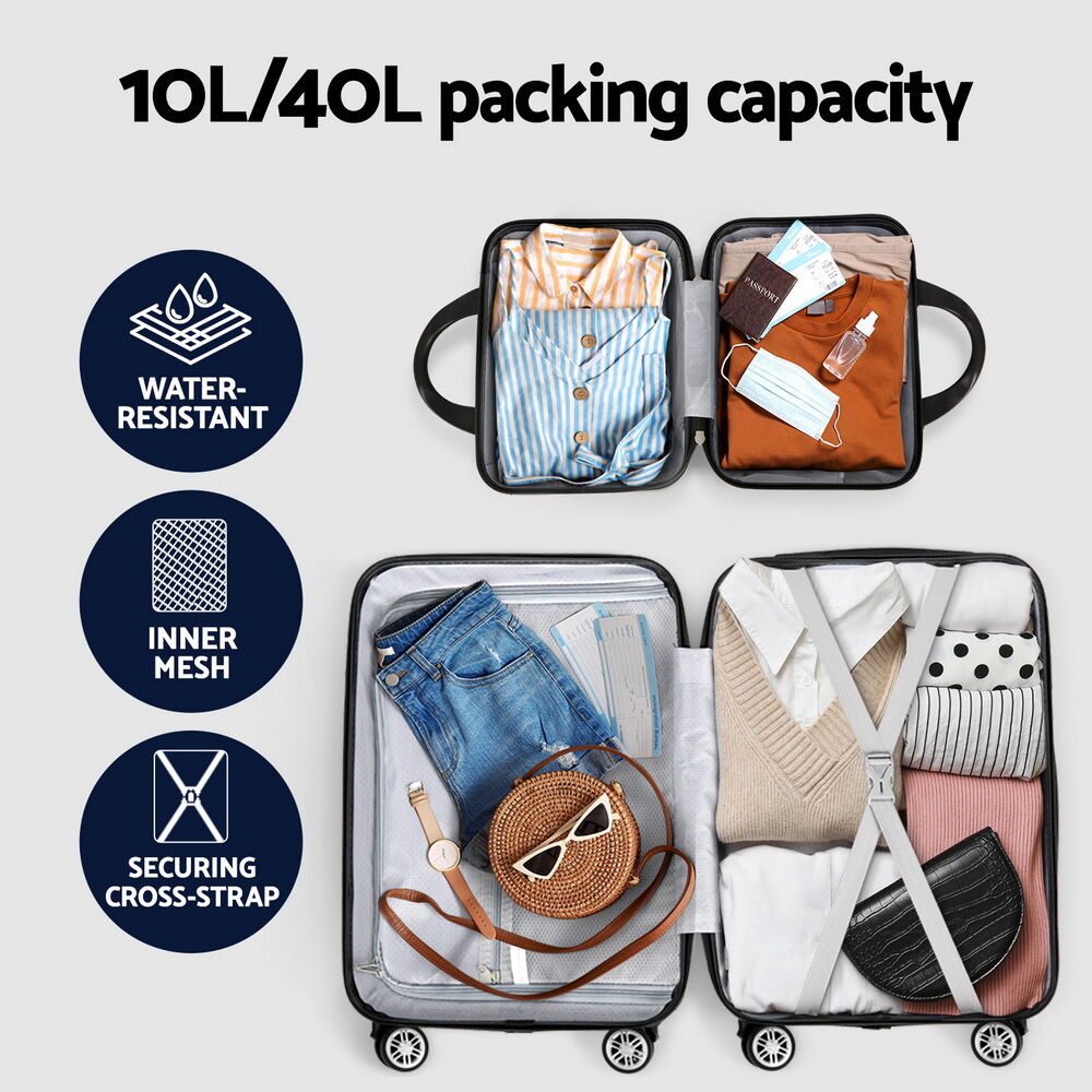 Wanderlite 2pc Luggage 12" 20" Trolley Travel Suitcase Storage Carry On TSA Lock Black Price