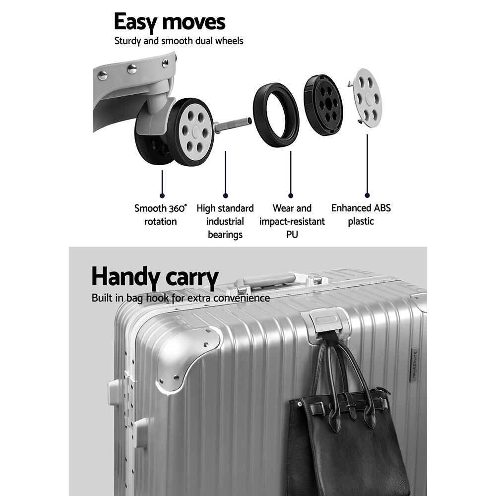 Wanderlite 28" Luggage Trolley Travel Suitcase Set TSA Carry On Lightweight Aluminum Silver Price