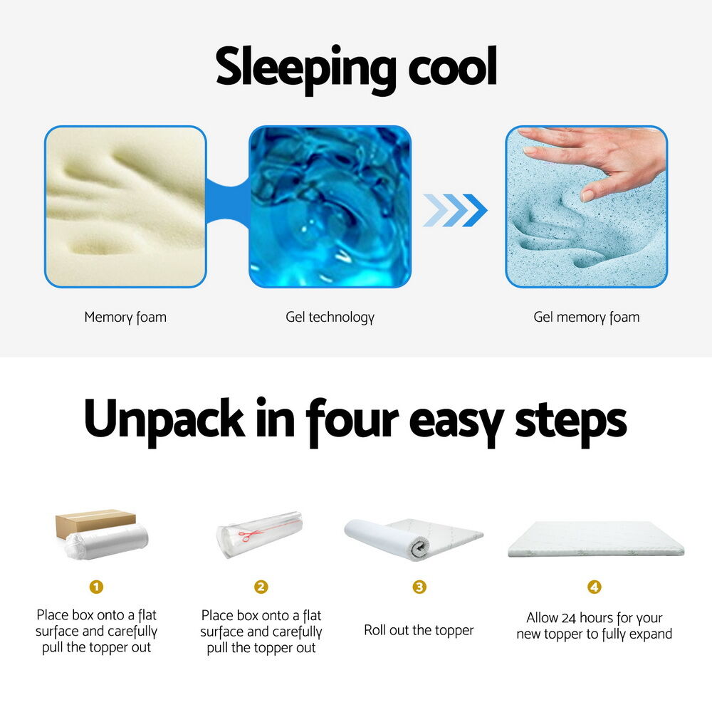 Memory Foam Mattress Topper Cool Gel Bed Mat Bamboo 10cm Single Price