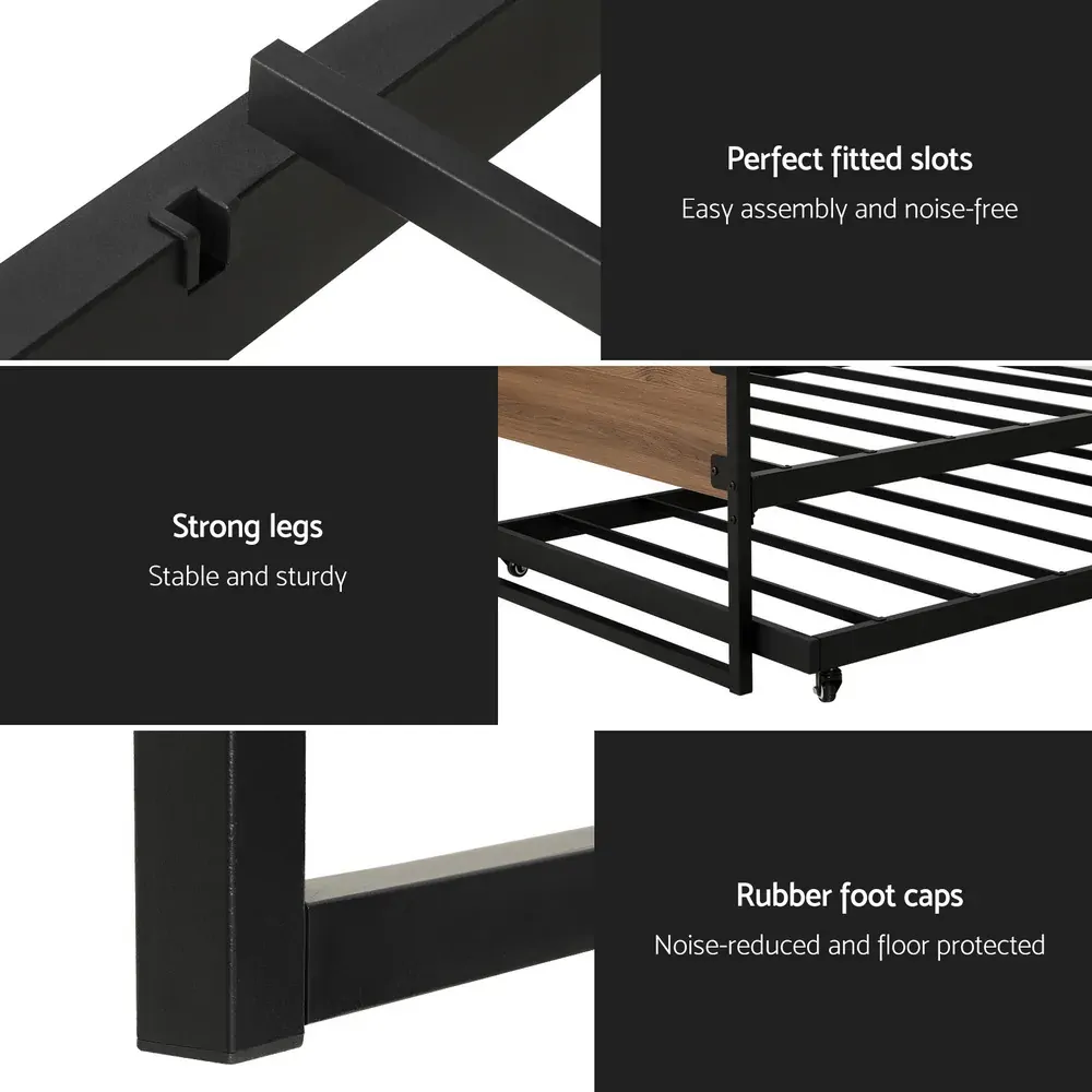 Bed Frame 2x Single Size Metal Trundle Daybed DEAN Price