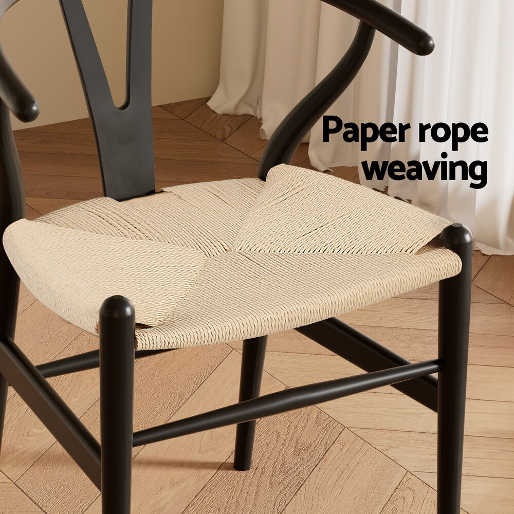 1x Artiss Dining Chair Wooden Rattan Wishbone Black Price