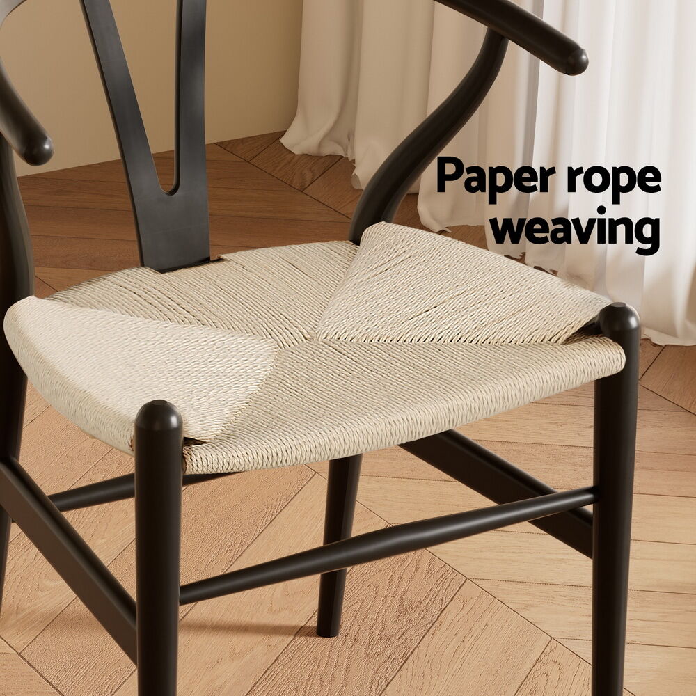 1 Set of 2 Artiss Dining Chairs Wooden Rattan Wishbone Black Price