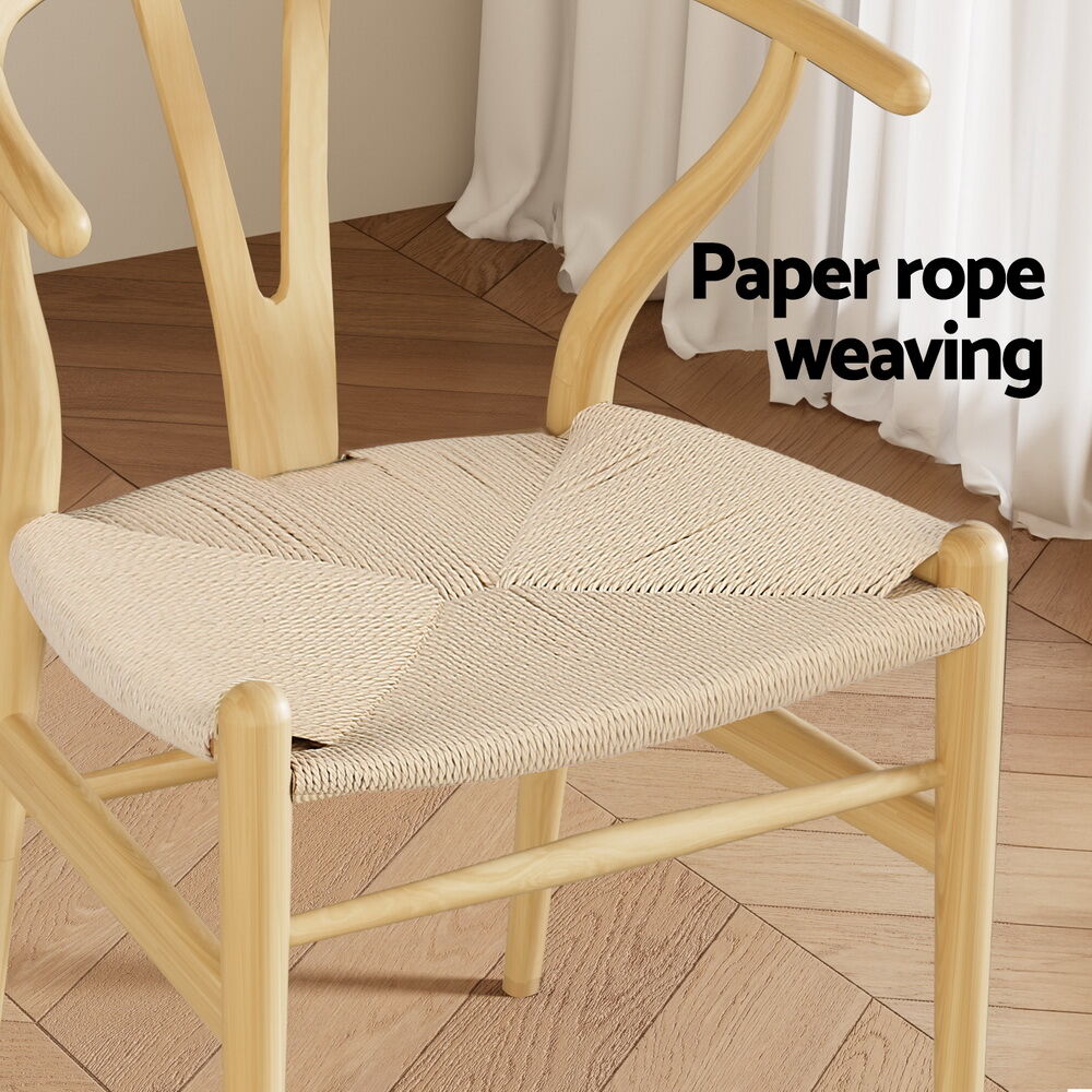 1 Set of 2 Artiss Dining Chairs Wooden Rattan Seat Wishbone Back Price