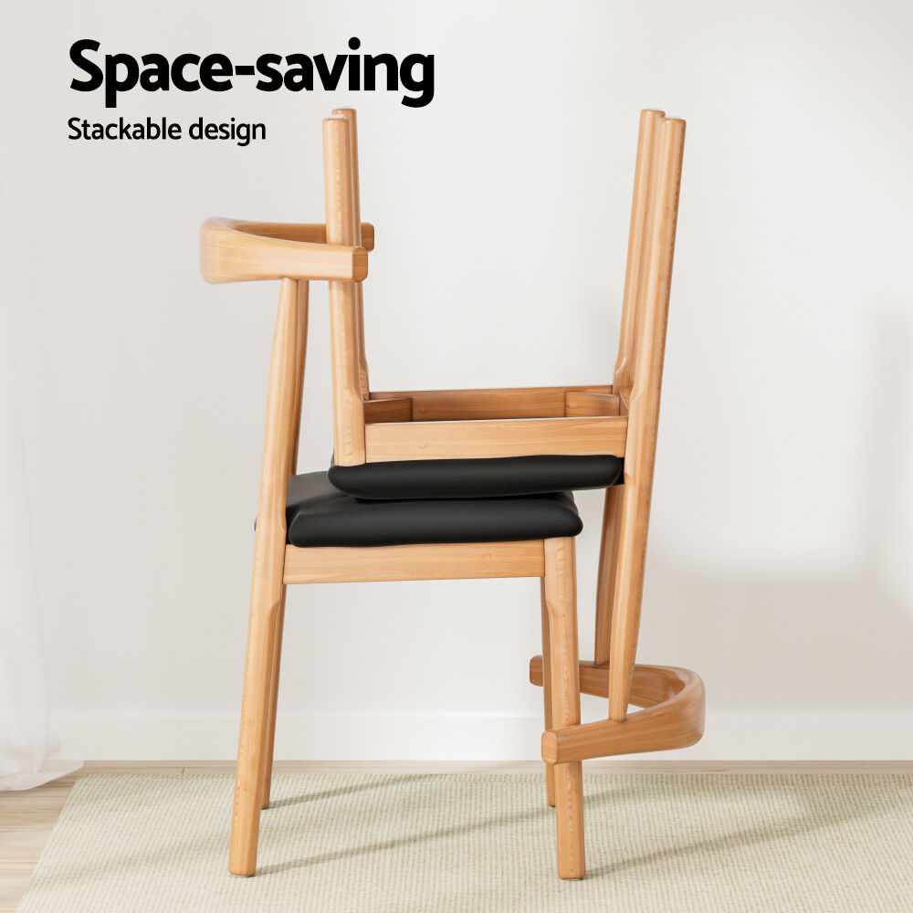 Artiss Dining Chair Rubber Wood Leather Seat Black Price