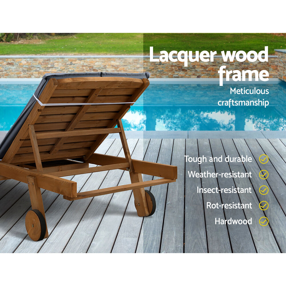 Gardeon Sun Lounge Wooden Lounger Outdoor Furniture Day Bed Wheels Patio Grey Price