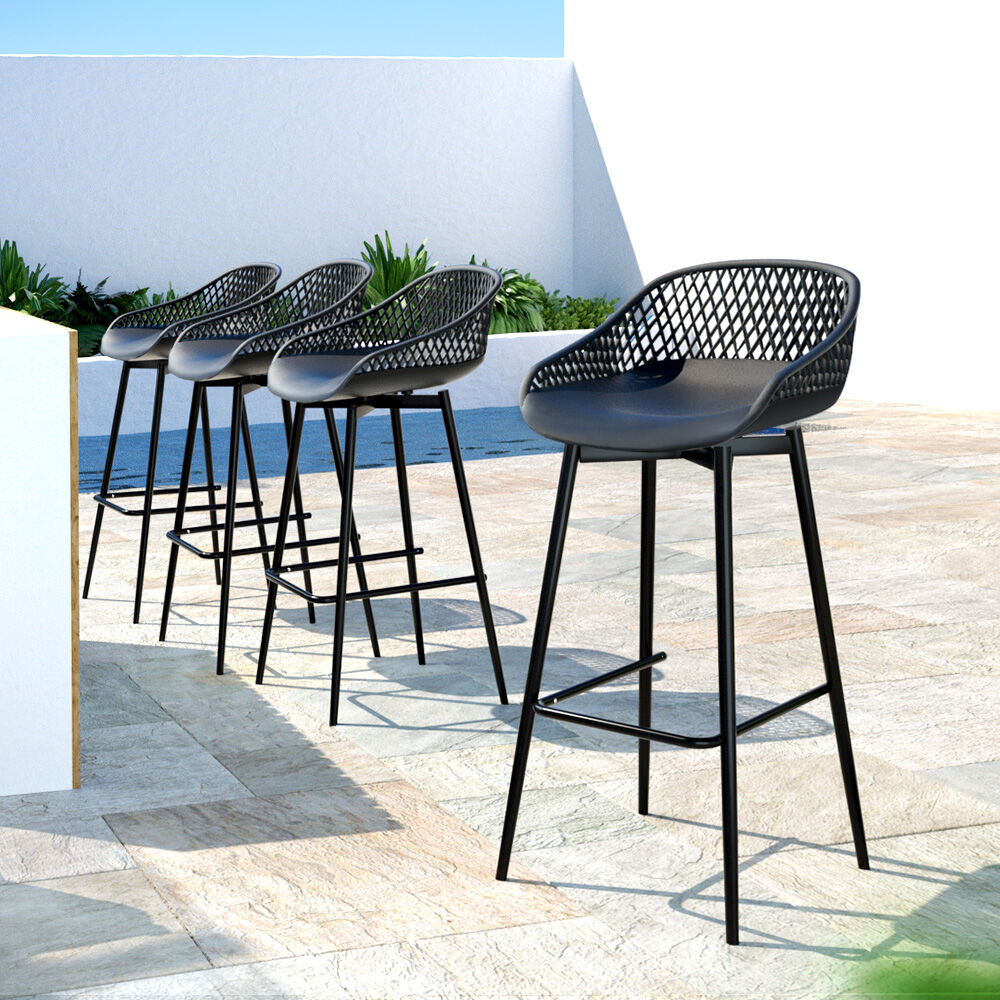 Gardeon 4x Outdoor Bar Stools Plastic Black Price