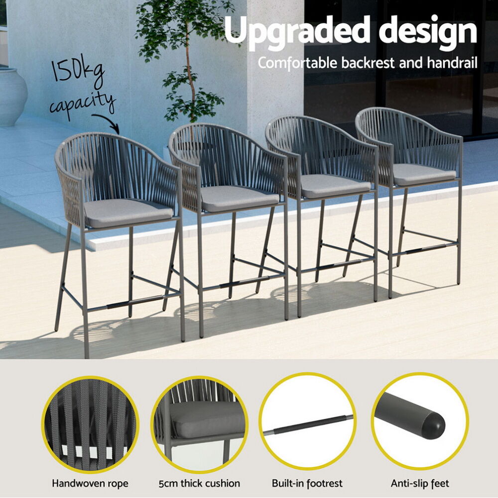 5-Piece Outdoor Bar Set Dining Table Rope Chair Patio Bistro Set Price