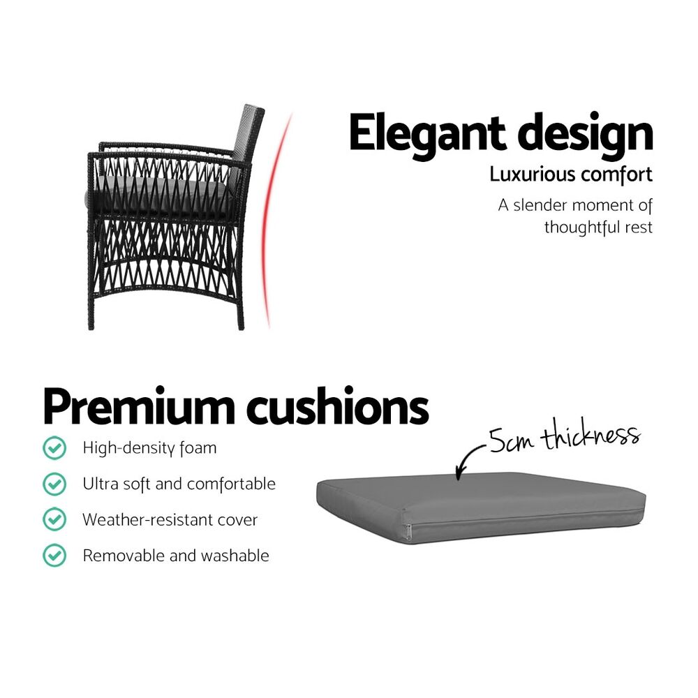 3PC Outdoor Bistro Set Patio Furniture Wicker Dining Chairs Table Cushion Black Price