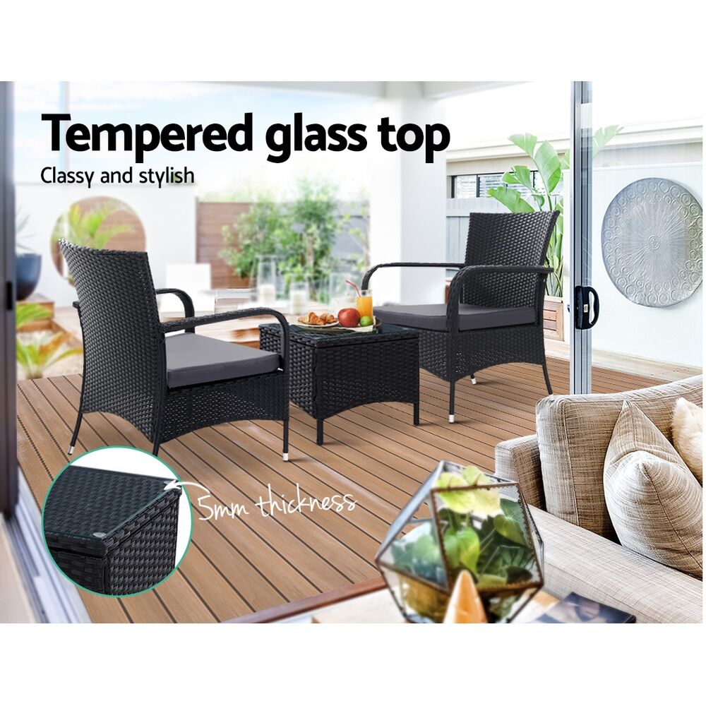 3PC Outdoor Bistro Set Patio Furniture Wicker Setting Chairs Table Luca Price