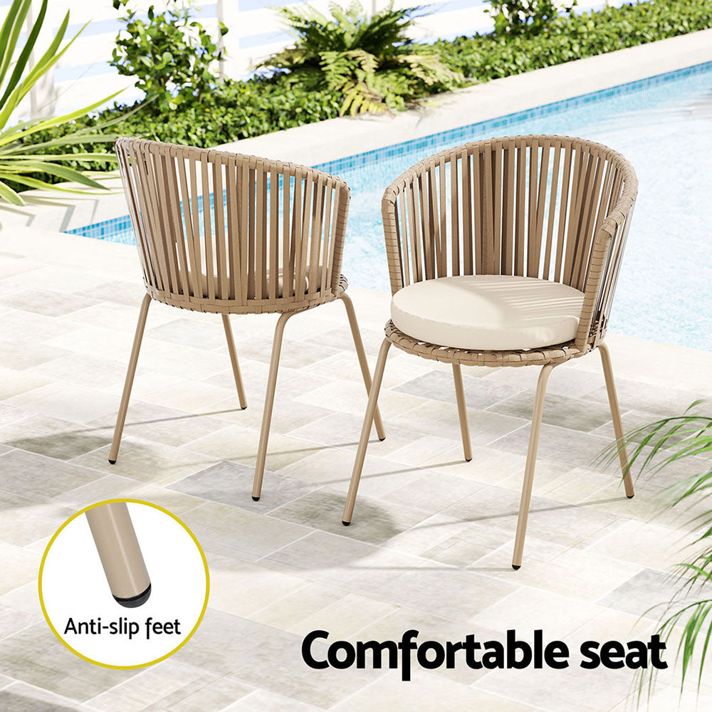 3PC Outdoor Bistro Set Patio Furniture Rope Setting Chairs Table Beige Price