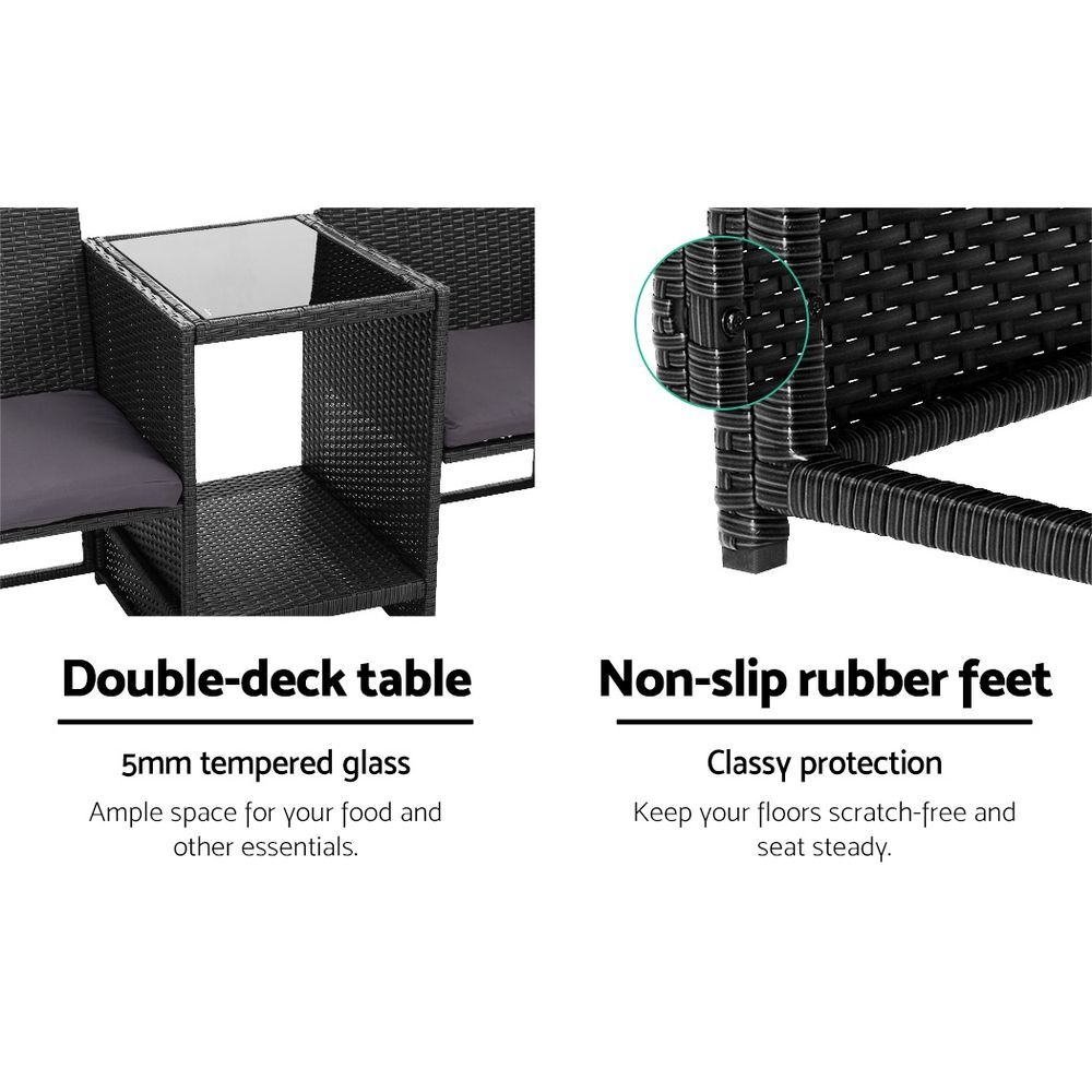 Outdoor Setting Wicker Loveseat Birstro Set Patio Garden Furniture Black Price