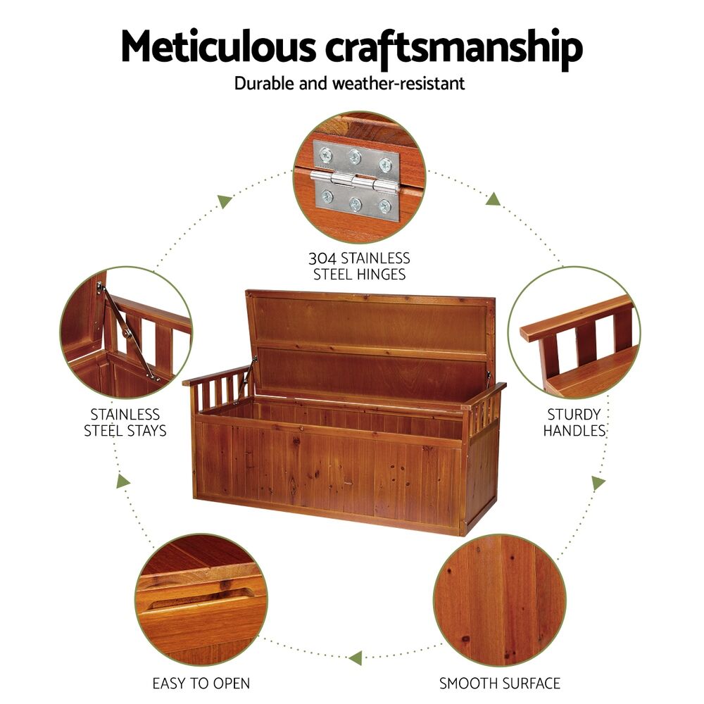 Gardeon Outdoor Storage Bench Box 129cm Wooden Garden Toy Chest Sheds Patio Furniture XL Natural Price