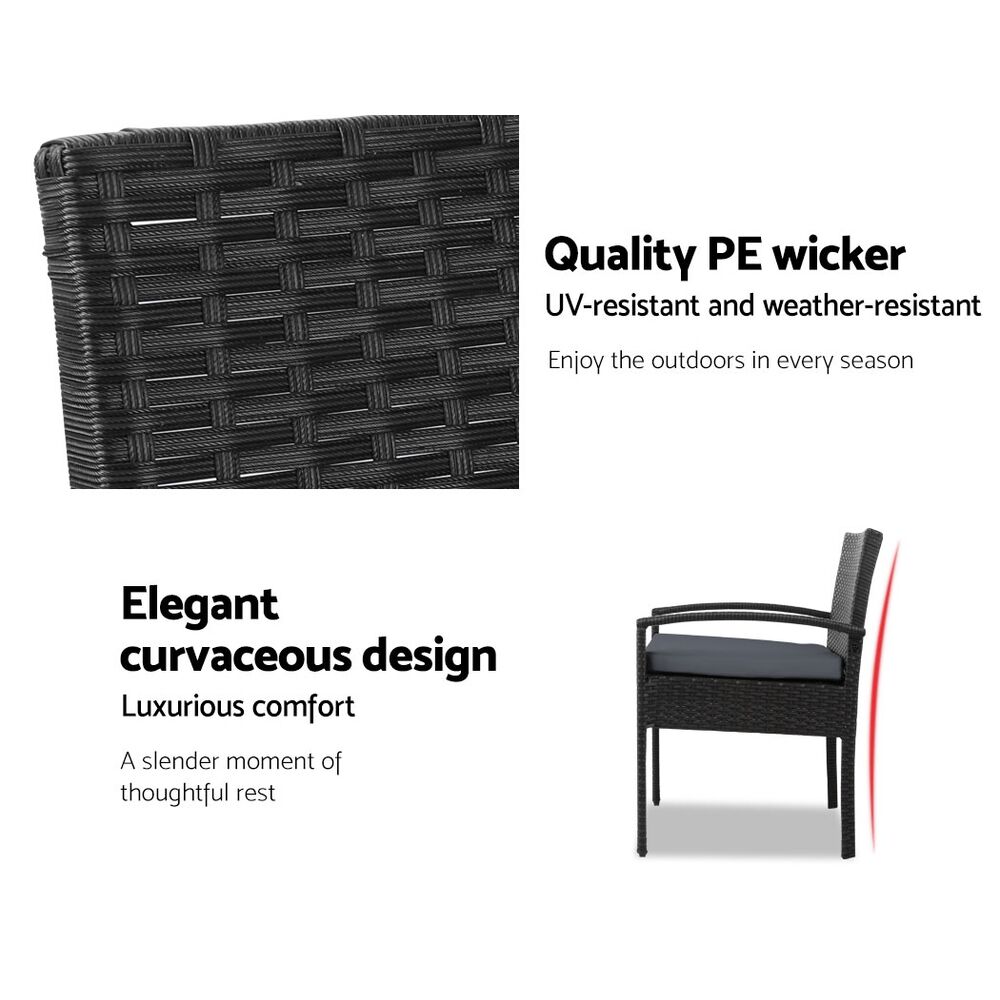 Gardeon 3PC Patio Furniture Bistro Set Wicker Outdoor Lounge Setting Black Price