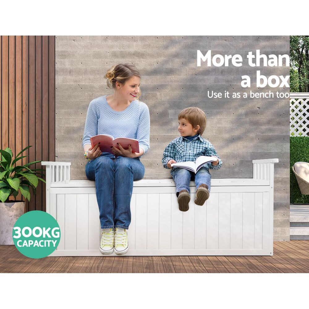 Gardeon Outdoor Storage Bench Box 129cm Wooden Garden Toy Chest Sheds Patio Furniture XL White Price