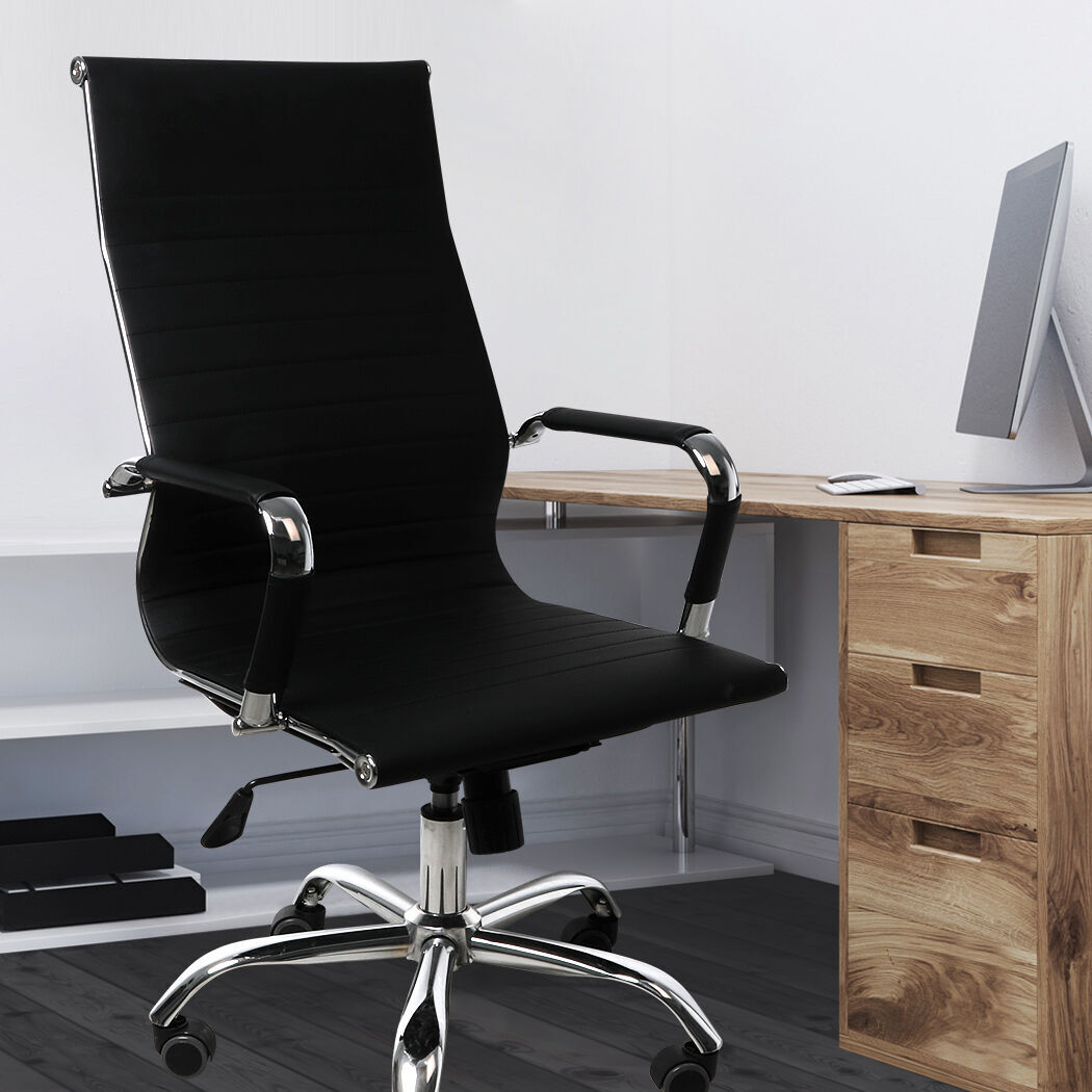Office Chair Gaming Chair Home Work Study PU Mat Seat High-Back Computer Black Price