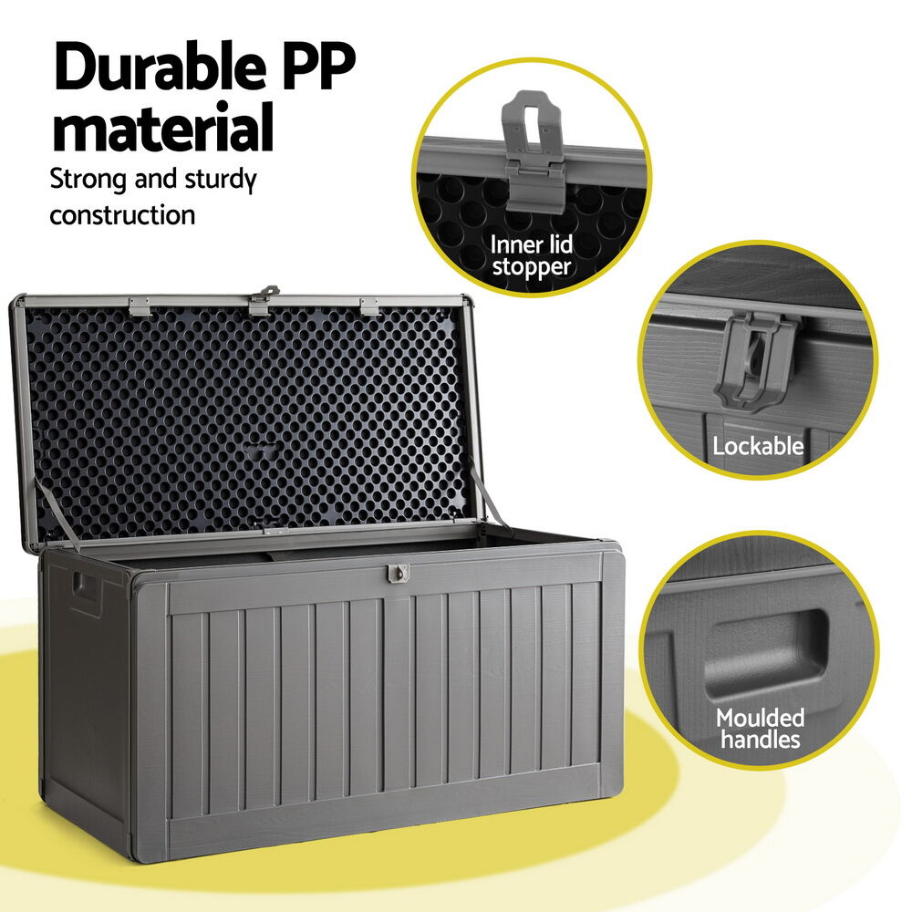 Outdoor Storage Box 190L Container Lockable Garden Bench Tool Shed Black Price