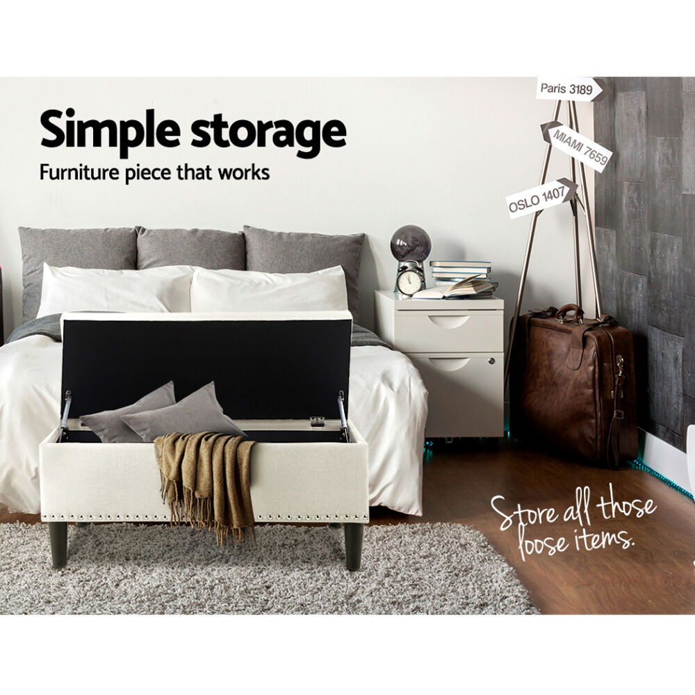 Artiss Storage Ottoman Blanket Box 96cm Linen Taupe Price