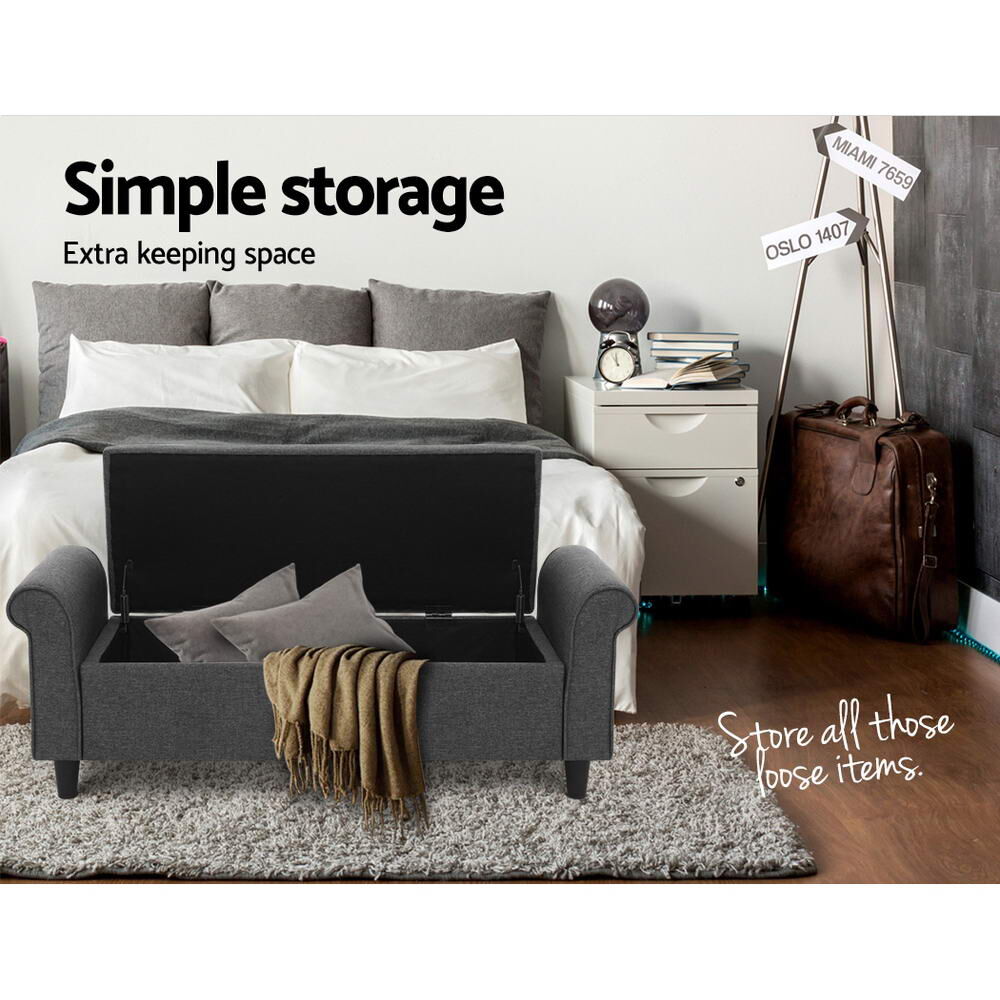 Artiss Storage Ottoman Blanket Box 125cm Arm Linen Grey Price