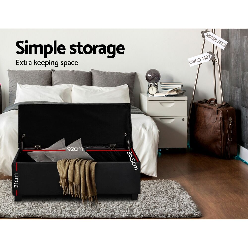 Artiss Storage Ottoman Blanket Box 97cm Leather Black Price