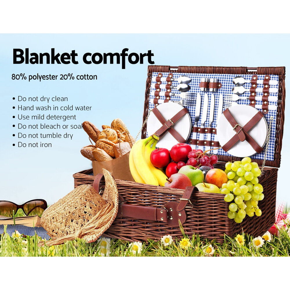 4 Person Picnic Basket Set Insulated Blanket Storage Bag Price