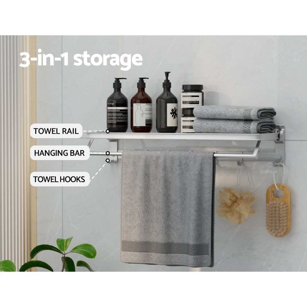 Towel Rail Rack Holder 4 Bars Wall Mounted Aluminium Foldable Hanging Hook Price