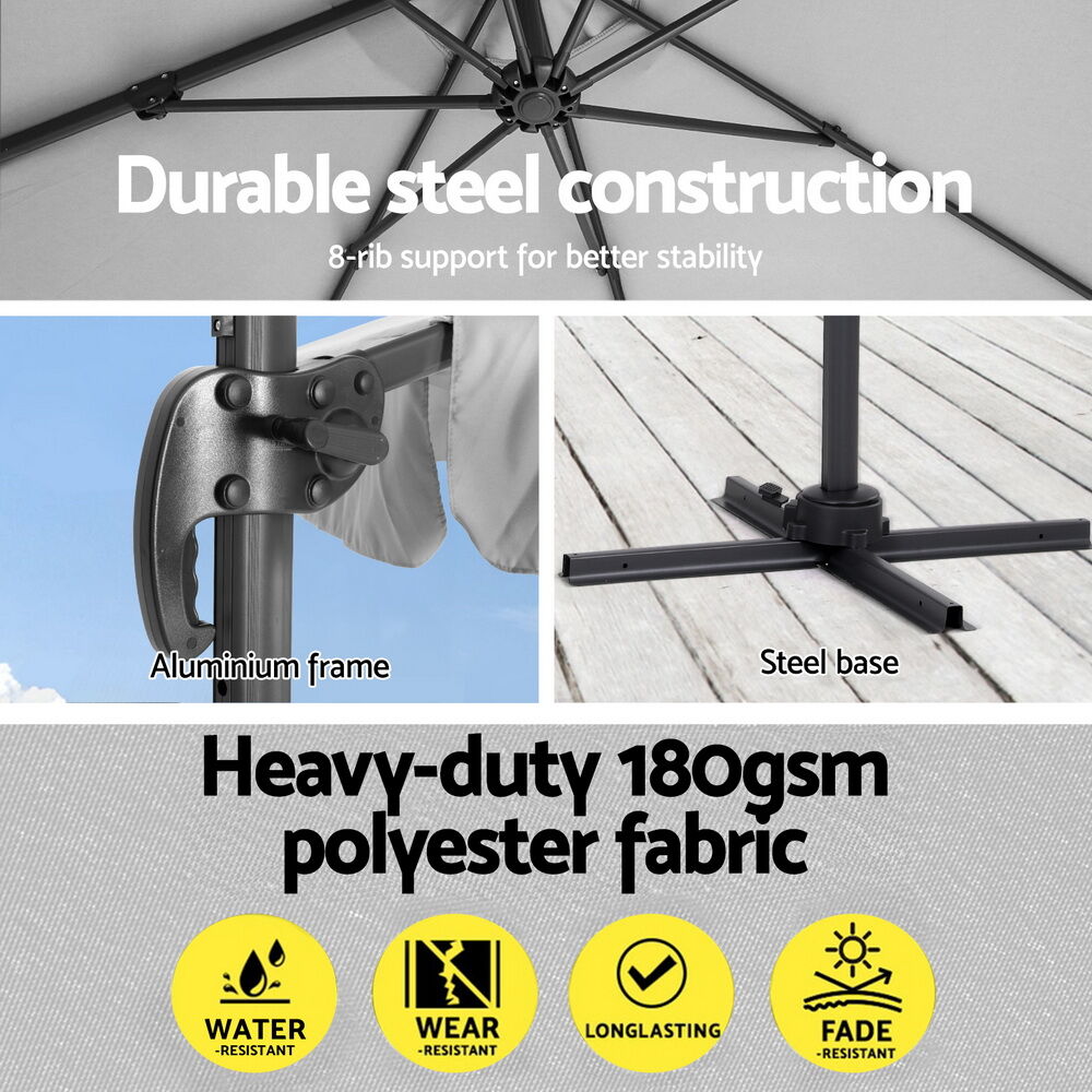 3m Outdoor Umbrella Cantilever 360 Degree Tilt Beach Roma Grey Price