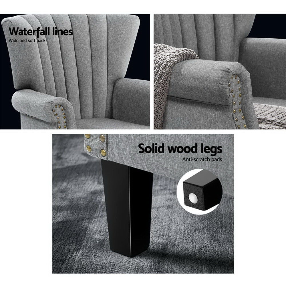 Artiss Armchair Wingback Grey Andrew Price