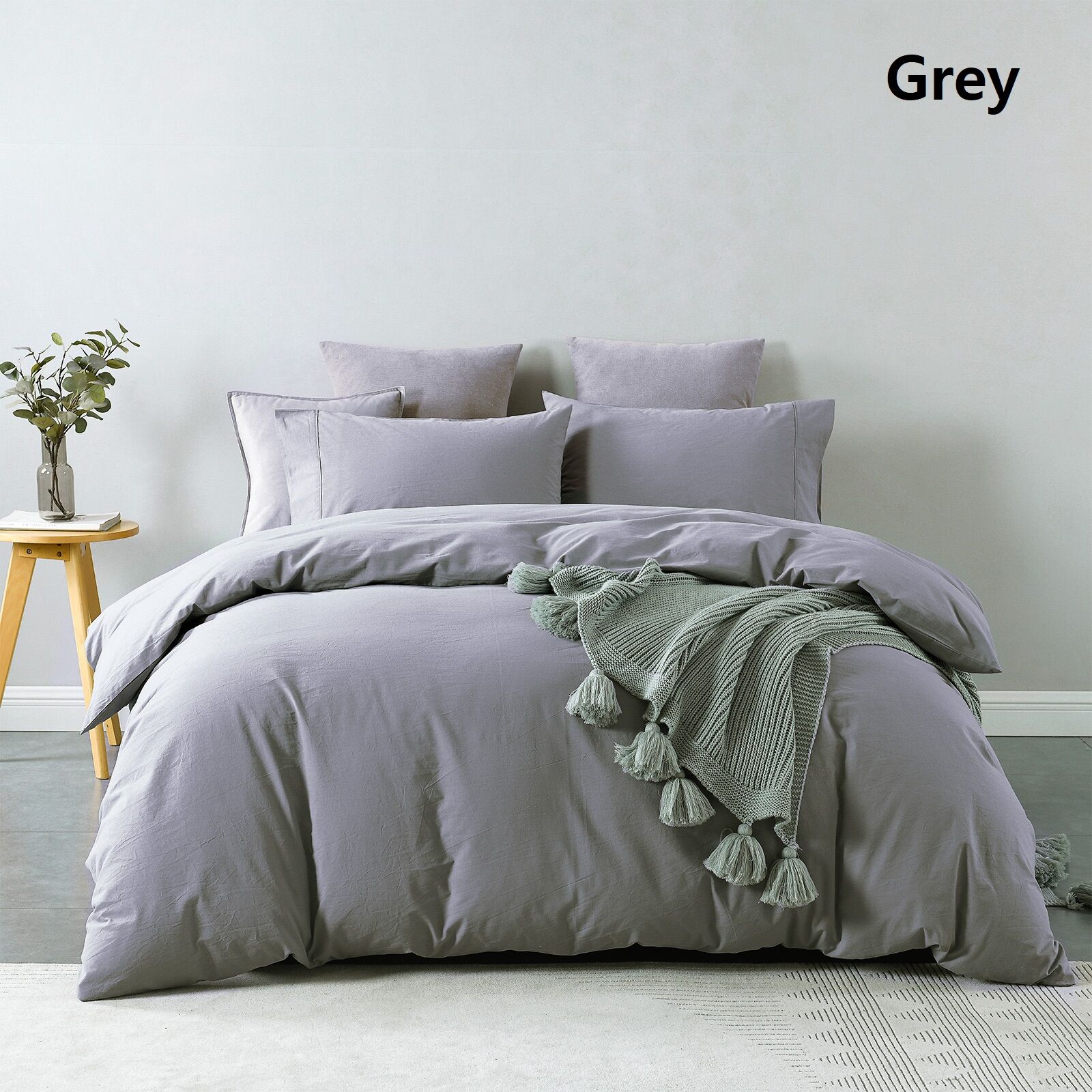 Royal Comfort Vintage Washed 100% Cotton Quilt Cover Set Bedding Ultra Soft - Double - Grey Price