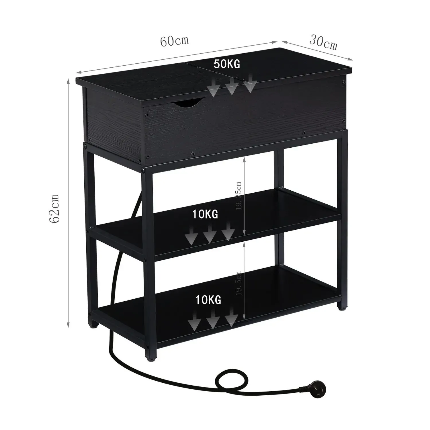 Compact 3-Tier Sofa Side Table with Powerboard, Black Price
