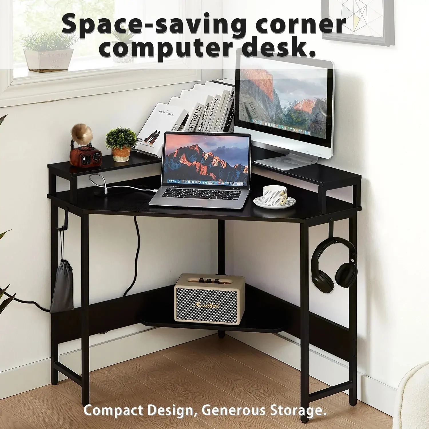 L-Shaped Desk with Built-In Charging Station, Black Price