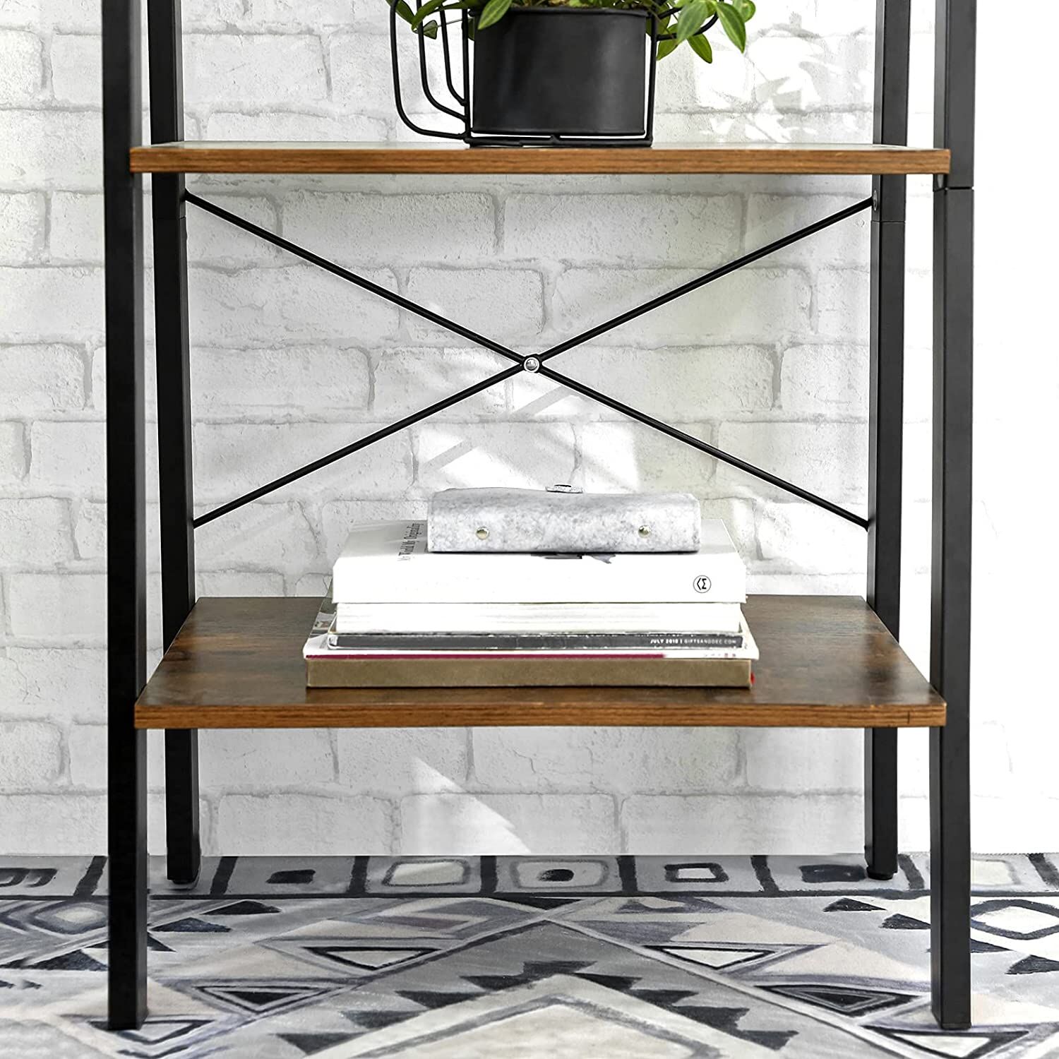 Rustic brown and black steel Metal Frame 4 Tier bookshelf Price