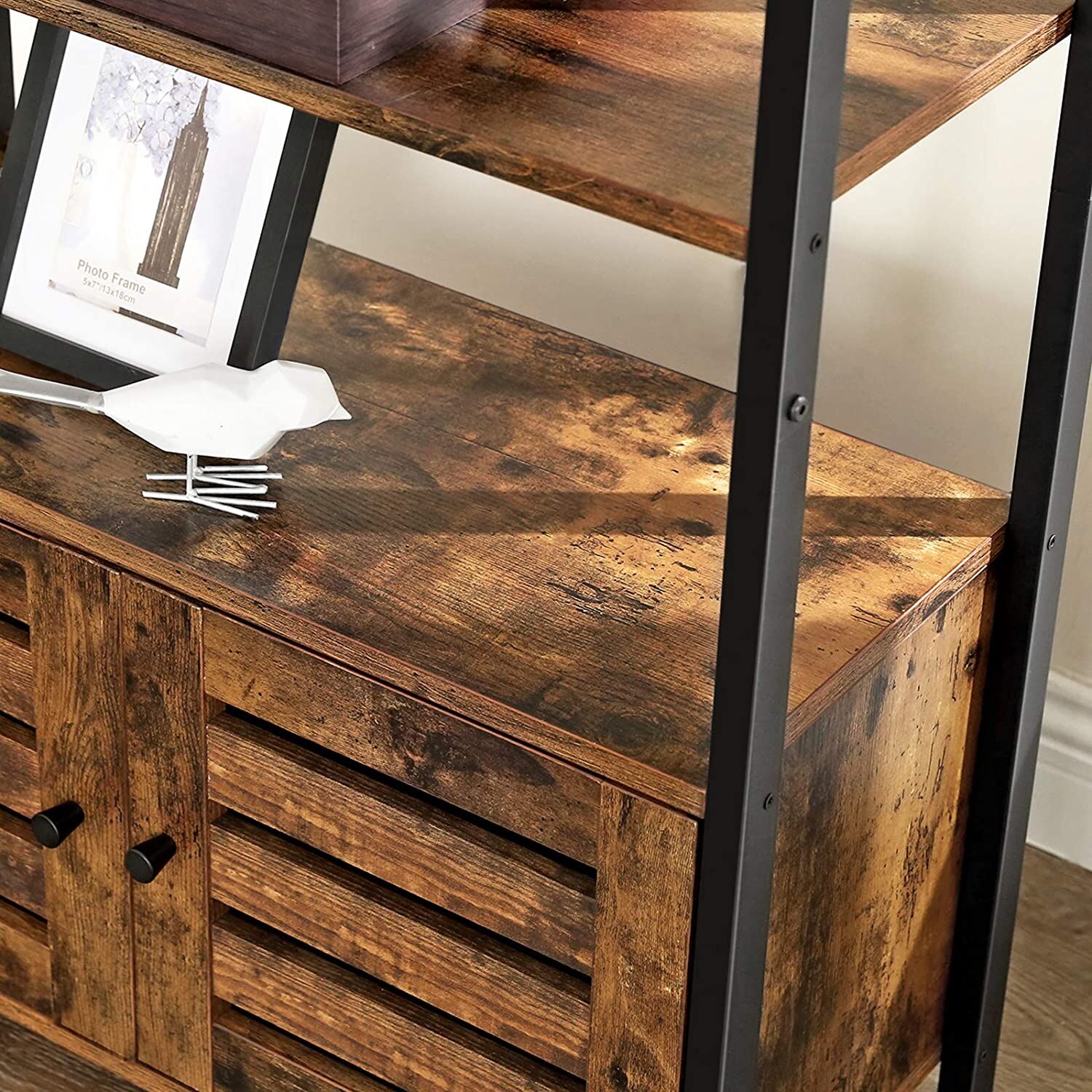 Floor-Standing Storage Cabinet and Cupboard with 2 Louvred Doors and 3 Shelves, Rustic Brown Price
