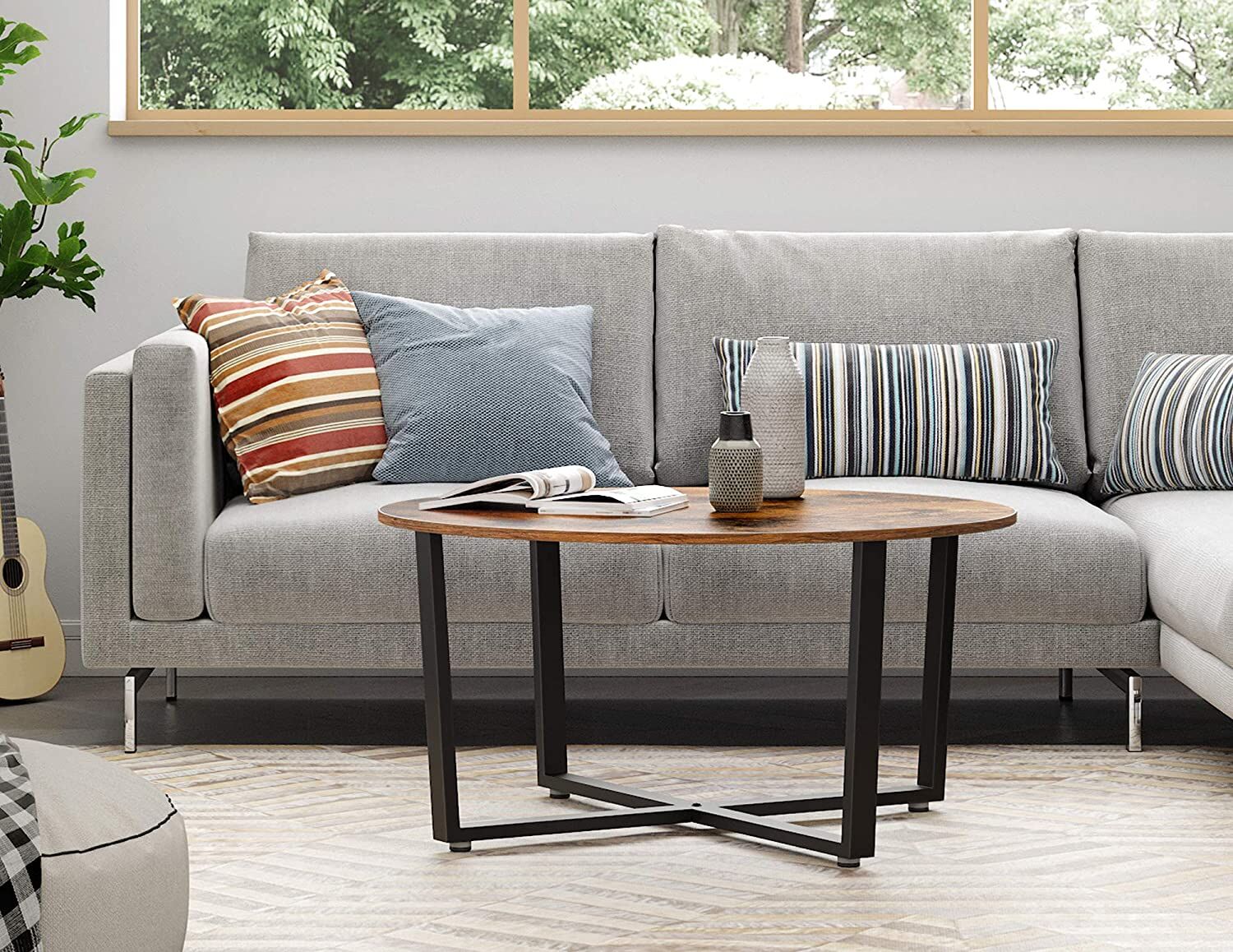 Round Coffee Table Rustic Brown and Black Price