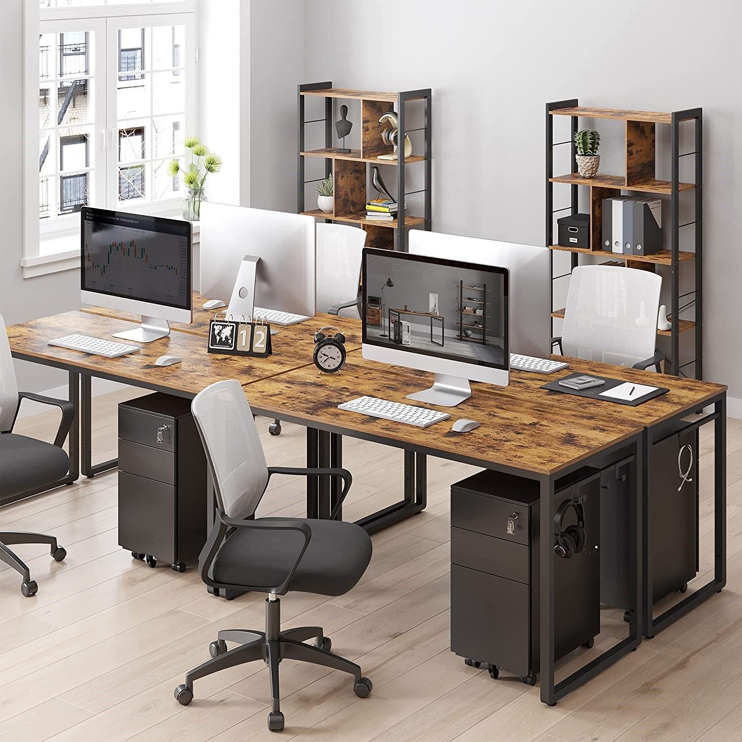 Home Office Desk with 8 Hooks 140 x 60 x 75 cm Rustic Brown and Black Price